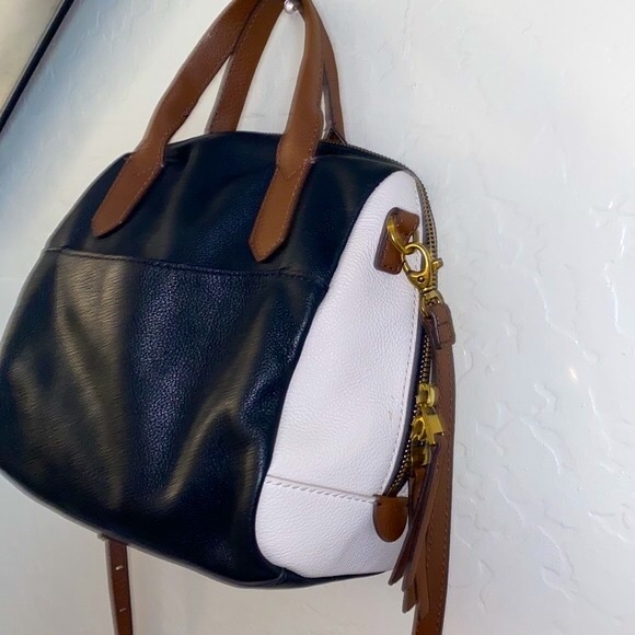 FOSSIL 3 Tone Black/White/Brown Buttery Soft Leather Satchel/Shoulder EUC - Picture 8 of 17